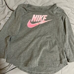 Nike Gray Long Sleeve Shirt with Pink Logo